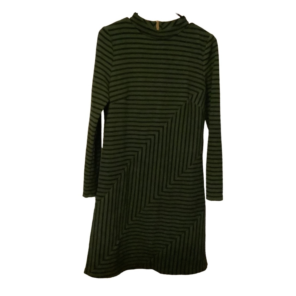 Anthropology Hutch Green/Black Striped Dress Size Small